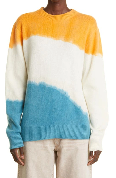 The Elder Statesman Blot Colorblock Cashmere Sweater In Ivory W/ Mandarin