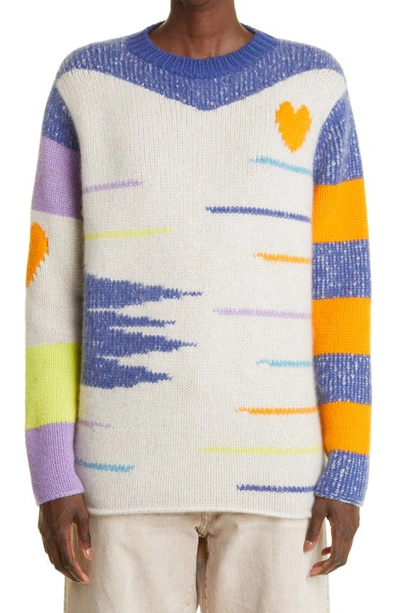 The Elder Statesman Love N Stripes Jacquard-knit Cashmere Sweater In Blue