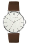 Ted Baker Men's Phylipa Brown Leather Strap Watch 43mm In Silver/ White/ Brown