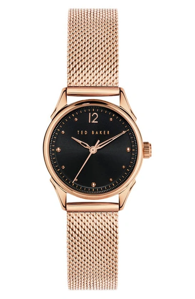 Ted Baker Luchiaa Mesh Strap Watch, 27mm In Rose Gold/ Black/ Rose Gold