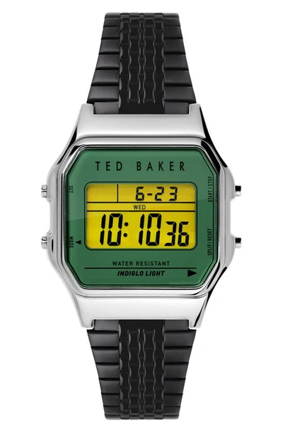 Ted Baker Ted '80s Digital Bracelet Watch, 35.5mm In Silver/ Green/ Black