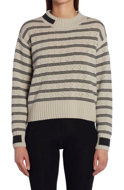 Moncler Striped Pointelle-knit Wool Sweater In Beige