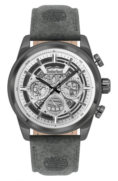 Timberland Hadlock Multifunction Leather Strap Watch, 46mm In Black