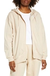 Nike Front Zip Logo Hoodie In Sanddrift/ White