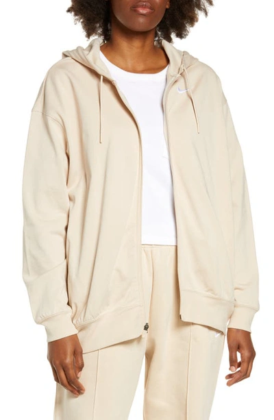 Nike Front Zip Logo Hoodie In Sanddrift/ White