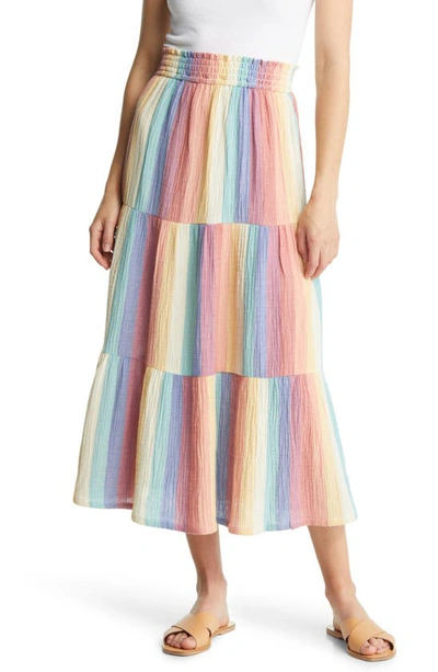 Marine Layer Corrine Rainbow Stripe Tiered Maxi Skirt In Multi