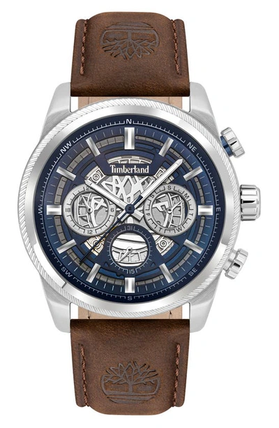 TIMBERLAND HADLOCK MULTIFUNCTION LEATHER STRAP WATCH, 46MM