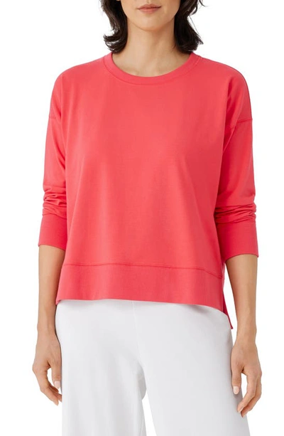 Eileen Fisher Crewneck High-low Sweatshirt In Watermelon