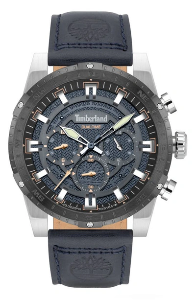 Timberland Fitzwilliam Multifunction Leather Strap Watch, 46mm In Blue Dark