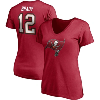Fanatics Women's Tom Brady Red Tampa Bay Buccaneers Player Icon Name And Number V-neck T-shirt