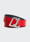 Christian Louboutin Men's Happy Rui Cl-logo Leather Belt In Navy/loubisilver