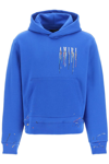 Amiri Paint Splatter Logo-embroidered Hoodie In Blue
