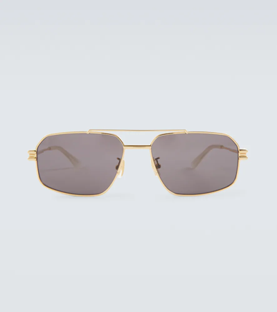 Bottega Veneta Bond Square Aviator Sunglasses In Gold-gold-grey