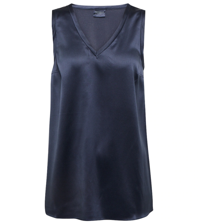 Brunello Cucinelli Stretch-silk Satin Tank Top In Blu Freddo