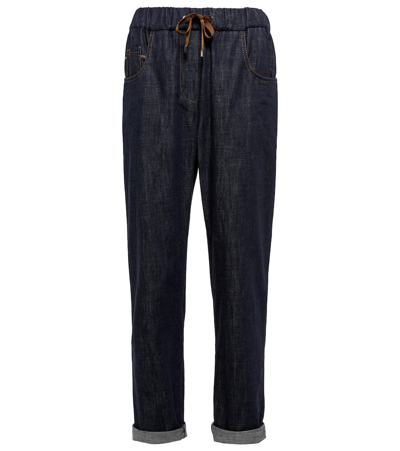 Brunello Cucinelli Embellished Tapered Jeans In Denim