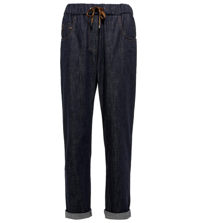 Brunello Cucinelli Embellished Tapered Jeans In Blue