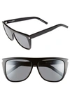 Saint Laurent Women's Mirrored Flat Top Square Sunglasses, 59mm In Black/ Silver