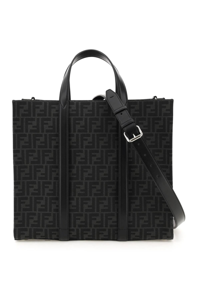 Fendi Recycled Ff Jacquard Fabric Tote Bag In Black,grey