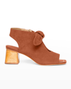 Bernardo Lizzie Suede Knot Zip Sandals In Amber