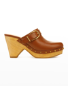 Veronica Beard Hendrix Leather Buckle Clogs In Hazelwood