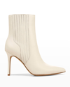 Veronica Beard Lisa Pleated Leather Ankle Booties In White