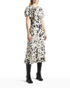 Marni Pussy-bow Printed Silk-crepe Midi Dress In White