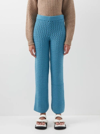 The Elder Statesman Rope Stitch Knitted Cashmere Trousers In Blue