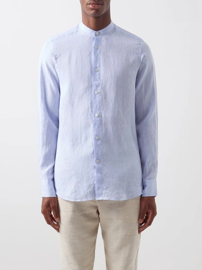 Frescobol Carioca Jorge Grandad-collar Linen Shirt In Blue