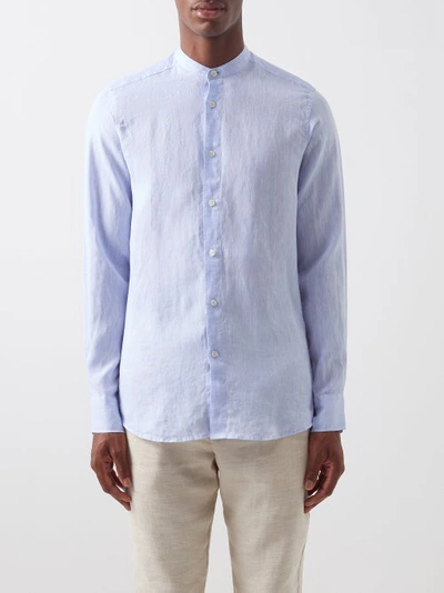 Frescobol Carioca Jorge Grandad-collar Linen Shirt In Baby Blue