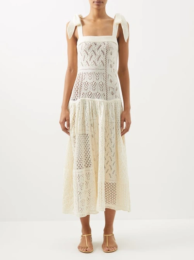 Zimmermann Anneke Patchwork Cotton-crochet Midi Dress In Cream