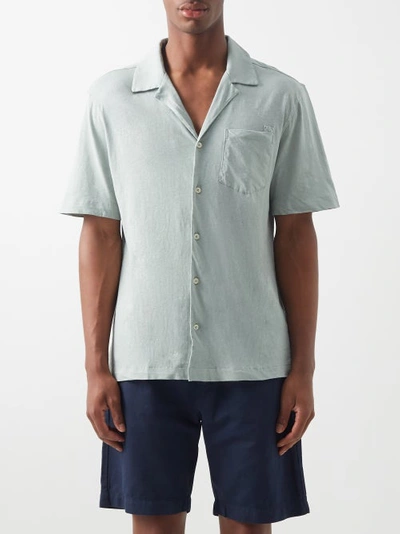 Frescobol Carioca Angelo Camp-collar Cotton And Linen-blend Jersey Shirt In Blue