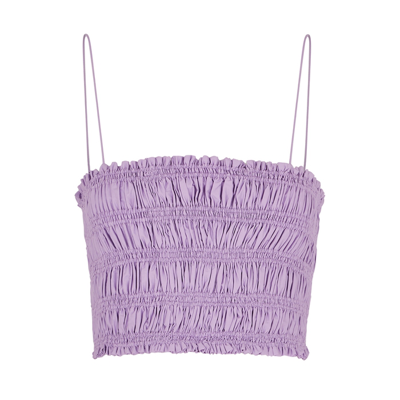 Matteau + Net Sustain Cropped Shirred Organic Cotton-poplin Top In Purple