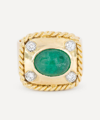 Kojis 14ct Gold Cabochon Emerald And Diamond Cocktail Ring