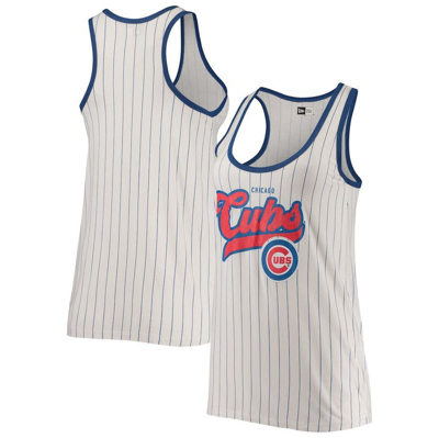 New Era Women's  White And Royal Chicago Cubs Pinstripe Scoop Neck Tank Top In White,royal