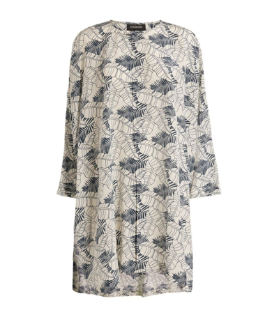 Eskandar Silk Foliage Print Longline Shirt In Grey
