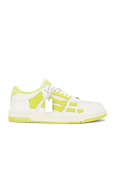 Amiri Skel-top Neon Colour-block Leather Sneakers In White & Lime