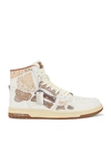 Amiri Skel Top Bandana-print Leather High-top Trainers In White & Brown