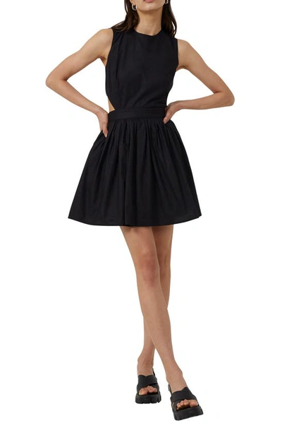 French Connection Adelade Sleeveless Cutout Organic Cotton Fit & Flare Minidress In 01-black
