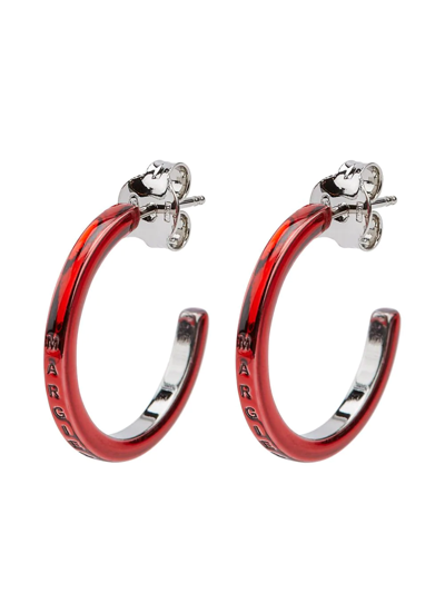 Mm6 Maison Margiela Red Logo Engraved Hoop Earrings