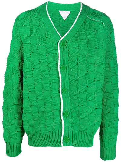 Bottega Veneta Intrecciato Cotton-blend Cardigan In Green