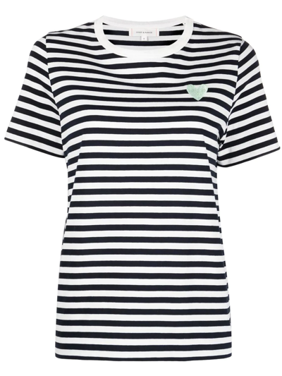 Chinti & Parker Heart-embroidered Striped T-shirt In Blue