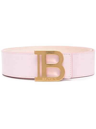 Balmain Pink Smooth Calfskin B-belt Belt In Rosa