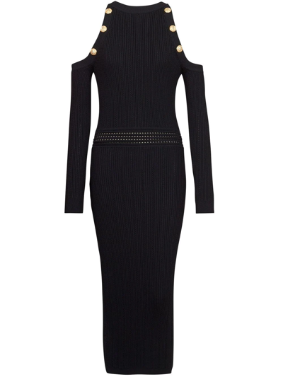 BALMAIN COLD-SHOULDER MIDI DRESS