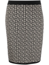 Balmain Monogram Wool Pencil Skirt With Zip In Neutrals