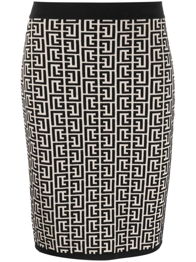 Balmain Zip Monogram Knit Mini Skirt In Default Title