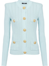 Balmain Light Blue Cardigan With Button And Padded Shoulders In Blue