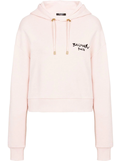 Balmain Logo Print Hooded Sweatshirt In Pink
