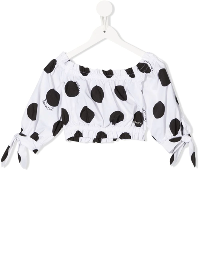 Twinset Kids' Off-shoulder Polka Dot Blouse In White