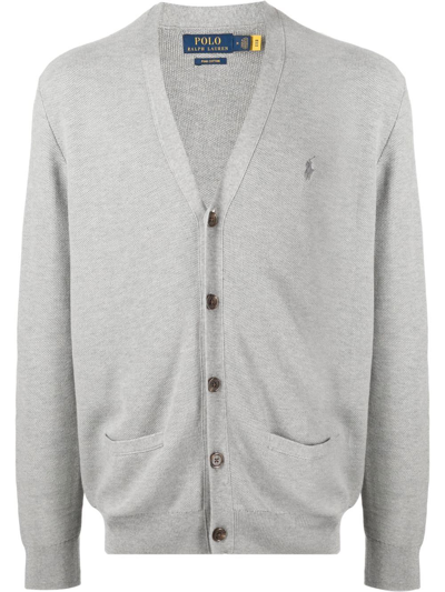 Polo Ralph Lauren Polo Pony Logo-embroidered Knitted Cardigan In Grey