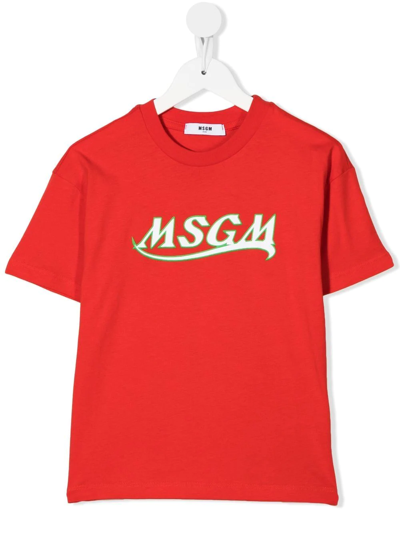 Msgm Logo-print Cotton T-shirt In Red